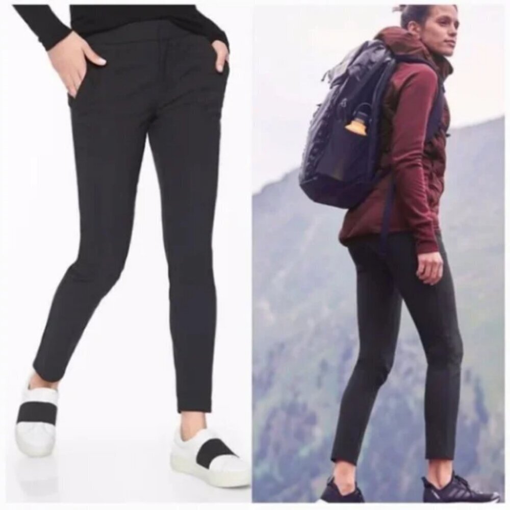 ATHLETA Wander Stash Skinny Pant Black 8 Travel Active Hike Stretch Nylon Pants